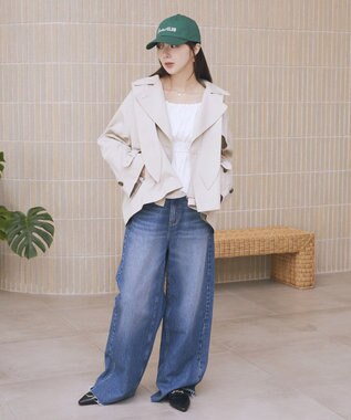 earth music&ecology 2WAYフードショートフレアトレンチ Beige