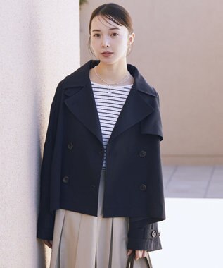 earth music&ecology 2WAYフードショートフレアトレンチ Navy