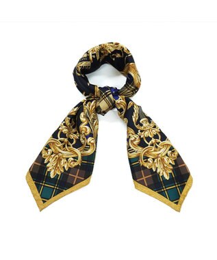 Marca 【Marcaオリジナル】オーナメントチェック 大判 シルクツイル スカーフ グリーン×ブラウン