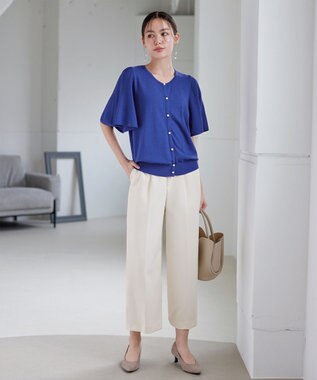 Tiaclasse 【洗える】フレアスリーブカーディガン ディープブルー