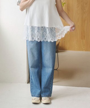 WEGO 【ANGIE VINTAGE/SMLサイズ展開】ワイドストレートデニムパンツ ブルー