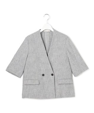 ICB L ストレッチMIXツイード 半袖ジャケット ブラックミックス