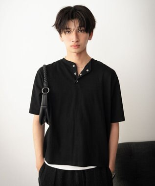 WEGO リングドットヘンリーネックリブT（SS） ブラック