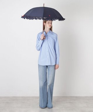 MOONBAT 【遮光/晴雨兼用日傘】POLO RALPH LAUREN(ポロ ラルフローレン) エンブフリル 長傘 遮熱 UV ディープブルー