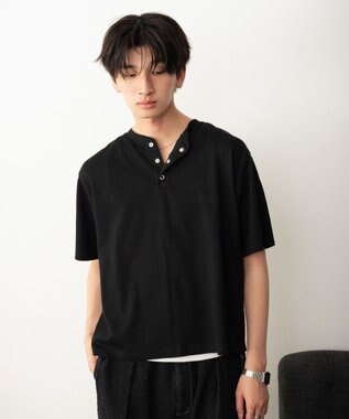 WEGO リングドットヘンリーネックリブT（SS） ブラック