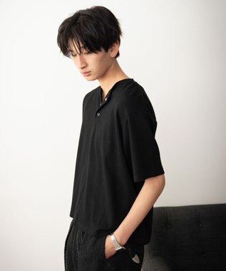 WEGO リングドットヘンリーネックリブT（SS） ブラック