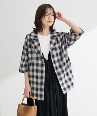 Green Parks チェック５分袖ジャケット Black