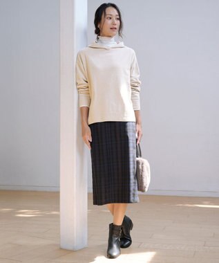 J.PRESS LADIES CHENILLE フーデッド ニット ベージュ系