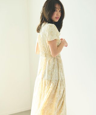 Feroux 【洗える】フラワープリントドロスト ワンピース ライトイエロー系3