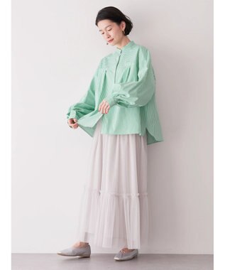 AMERICAN HOLIC イージーケア切替タックワイドシャツ Stripe Green