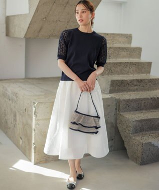 組曲 【先行予約】コットンフラワーレーシープルオーバー ニット ネイビー系