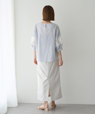 YECCA VECCA ストライプ柄レース切替ブラウス Off White