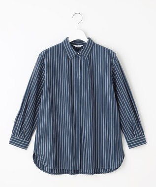 J.PRESS LADIES L ストライプジャージー シャツカラー カットソー ダルブルー系1