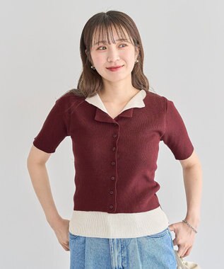 Green Parks ・Ｐｅｔｉｔ　Ｆｌｅｕｒ　バイカラーレイヤードニット Bordeaux