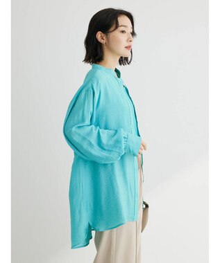 Green Parks バンドカラーシアーシャツ Blue Green