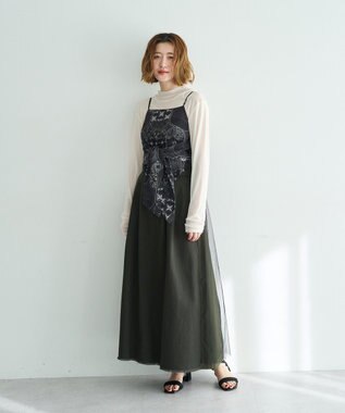 YECCA VECCA 異素材MIXロングスカート Khaki