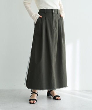 YECCA VECCA 異素材MIXロングスカート Khaki