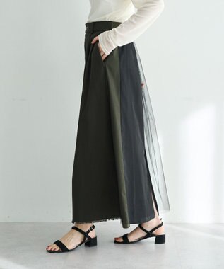 YECCA VECCA 異素材MIXロングスカート Khaki
