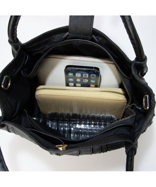 UNBILLION ピークスピーク PEAKS PEAK / ソフトレザーマルチストライプラウンド2wayバッグ ブラック