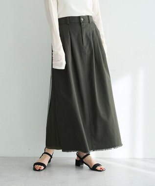 YECCA VECCA 異素材MIXロングスカート Khaki