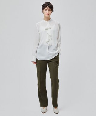 BEIGE， 【洗える】STOW / バンドカラーフリルブラウス Ecru