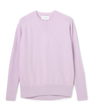 BEIGE， 【洗える】POMPE / ウールカシミヤ配色ラインクルーネックニット Lilac×Taupe