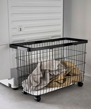  ランドリーバスケット タワー キャスター付き ワイド&ロー ブラック