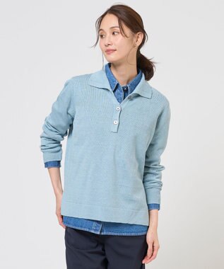 J.PRESS LADIES リネンコットンコード ポロ ニット アクア系