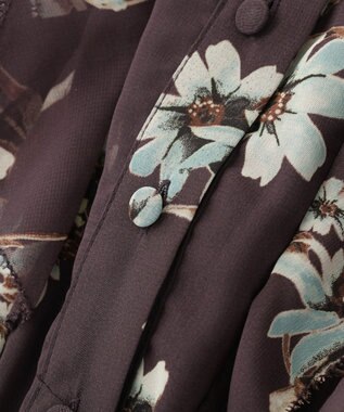 YECCA VECCA フラワー柄フリルプリーツワンピース Brown