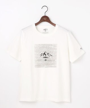 JOSEPH ABBOUD MOUNTAIN 【ゆったり】プレーティング天竺 リーフプリントアウトドア Tシャツ ホワイト系