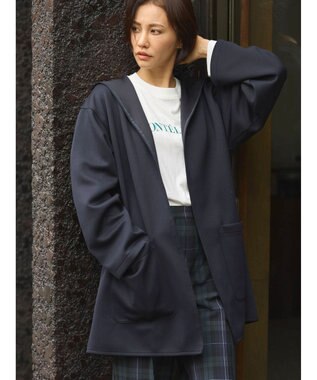 Green Parks ポンチフード付きカットカーディガン Dark Navy