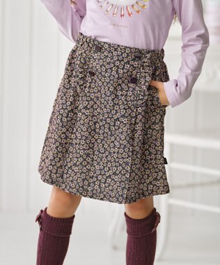 組曲 KIDS 【150-160㎝】モノトーンフラワーコーデュロイ キュロット ブラック系5