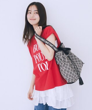 earth music&ecology フリンジワンハンドルサマーバッグ Check Black