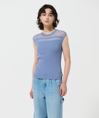 GRACE CONTINENTAL リブシアーニットトップ ブルー