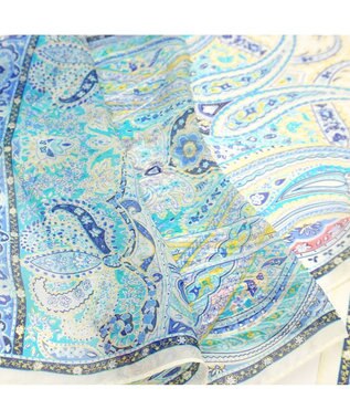 Marca ＜洗えるシルク＞【Marcaオリジナル】カシミール50 ウォッシャブルシルクローン ロングスカーフ アイボリー×サックス