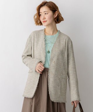 23区 【先行予約】リネンライクブッチャー フリンジノーカラージャケット ライトグリーン系