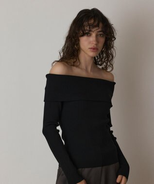 GRACE CONTINENTAL オフショルリブニットトップ ブラック