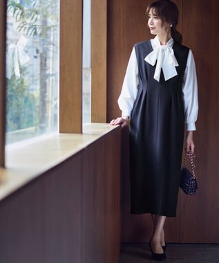 ANY SIS 【優木まおみさんコラボ】秒映えセレモニー ブラウス × ジャンパースカート オフ×ネイビー