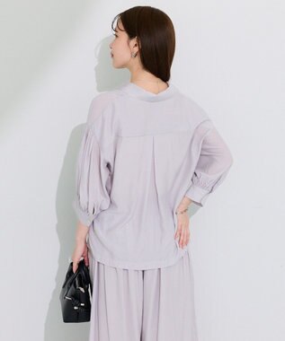 Green Parks 接触冷感シルキータッチローンオープンカラーシャツ Gray Beige