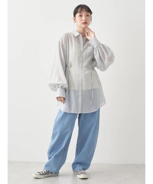 earth music&ecology ワンポイント刺繍ロングシャツ Stripe Black