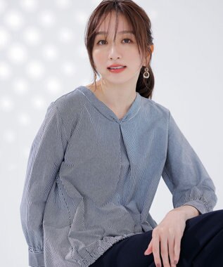  【洗える】シルケットジャージーストライプ ブラウス