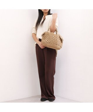 UNBILLION カシュカシュ cachecache / 下がりリボン柄編みトート ベージュ