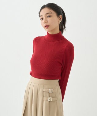 earth music&ecology やわらかタッチタートルネックニットプルオーバー Red
