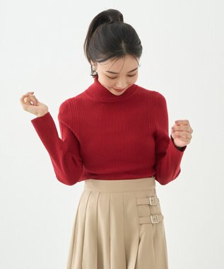 earth music&ecology やわらかタッチタートルネックニットプルオーバー Red