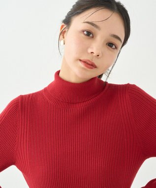 earth music&ecology やわらかタッチタートルネックニットプルオーバー Red