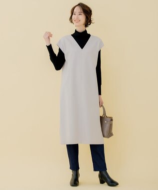 自由区 【WEB限定】ウールミルドジャージー Vネックジャンパースカート ライトグレー系