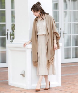 Tiaclasse L 【洗える】1枚で着映えするチェック柄編みニットワンピース エクリュ