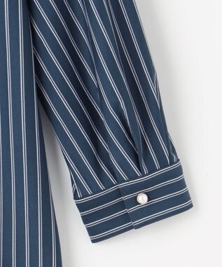 J.PRESS LADIES L ストライプジャージー シャツカラー カットソー ダルブルー系1