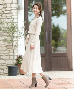 Tiaclasse L 【洗える】1枚で着映えするチェック柄編みニットワンピース エクリュ