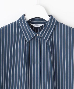 J.PRESS LADIES L ストライプジャージー シャツカラー カットソー ダルブルー系1